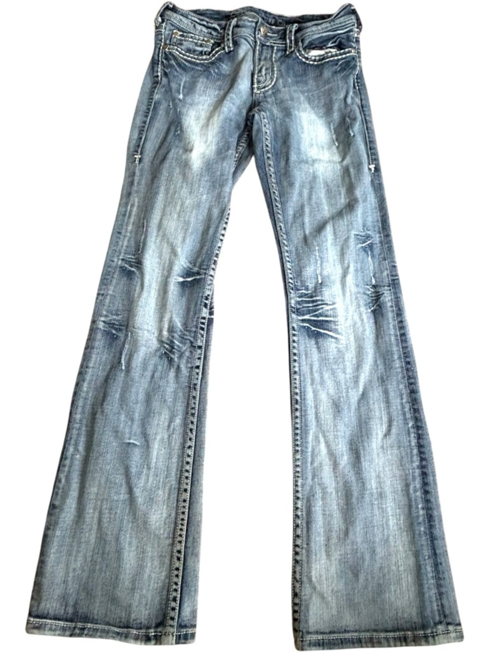 Cowgirl Tuff Women's Boot Cut Jeans Light Blue Wash Size 27W 33L